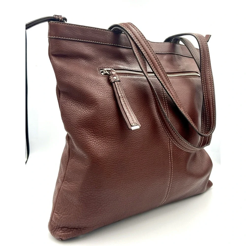 B. Makowsky Brown Leather Large Shoulder Handbag Purse‎ - Picture 4 of 16